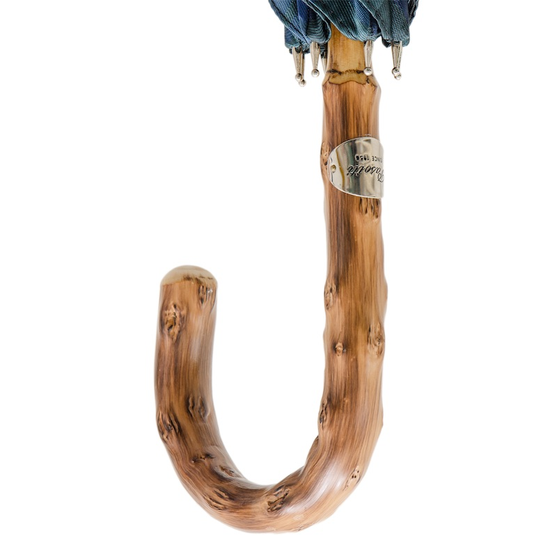 Blue Check Umbrella – Handmade Italian Classic Style with Wooden Handle