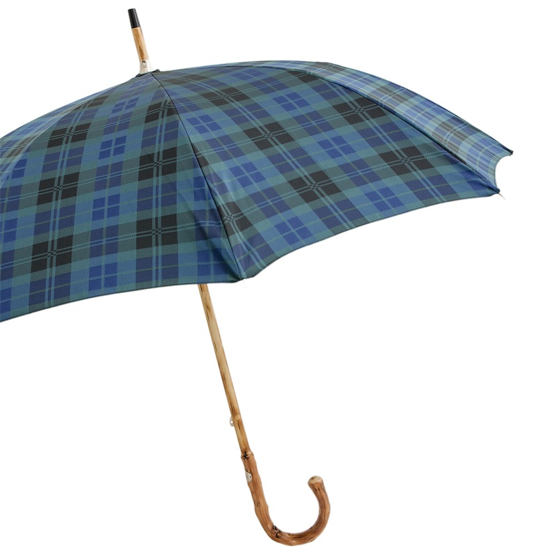 Blue Check Umbrella – Handmade Italian Classic Style with Wooden Handle