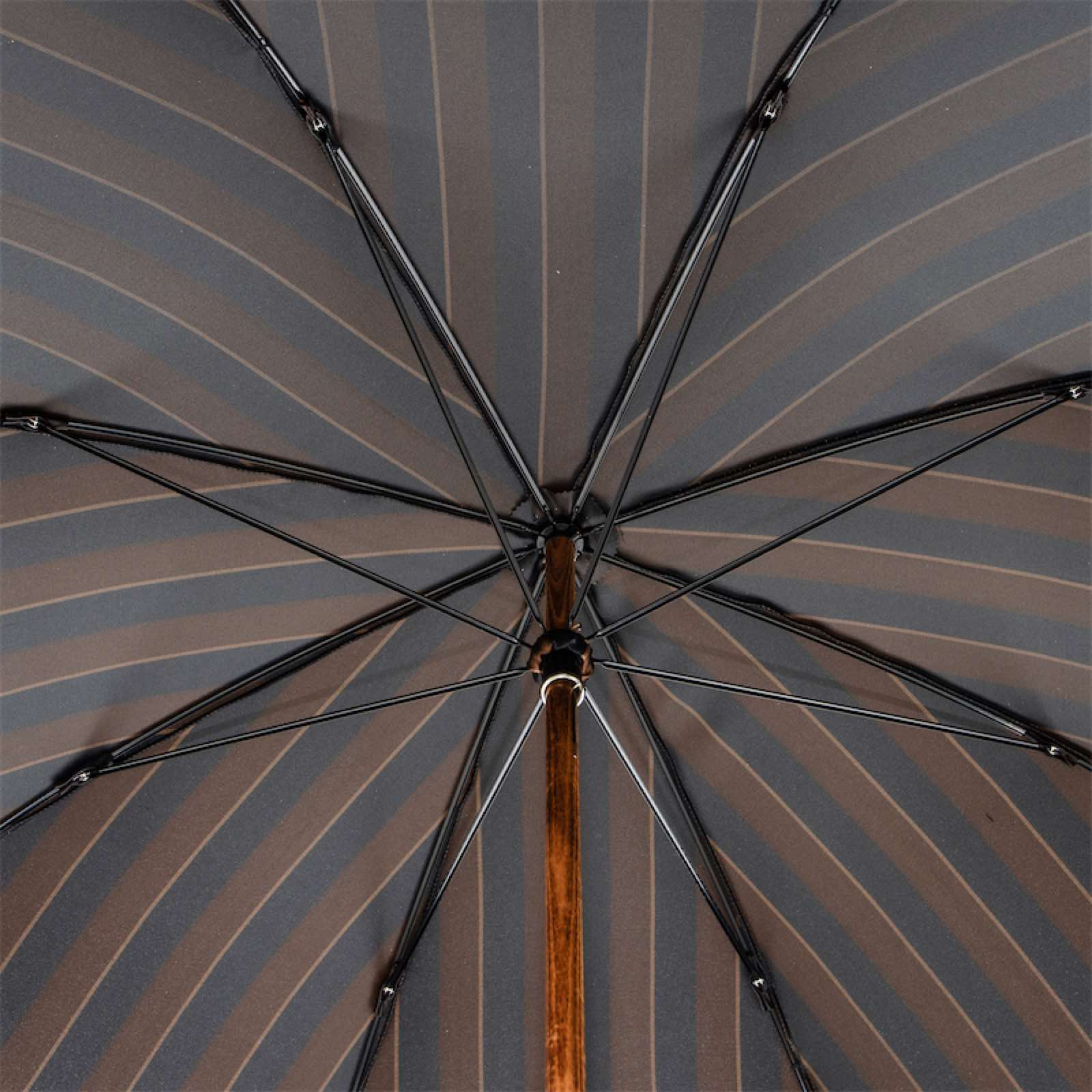 Large Striped Umbrella – Handmade Italian Luxury Leather Handle | Water-Resistant Canopy