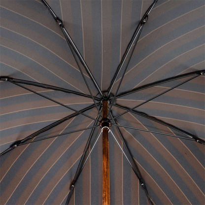 Large Striped Umbrella – Handmade Italian Luxury Leather Handle | Water-Resistant Canopy