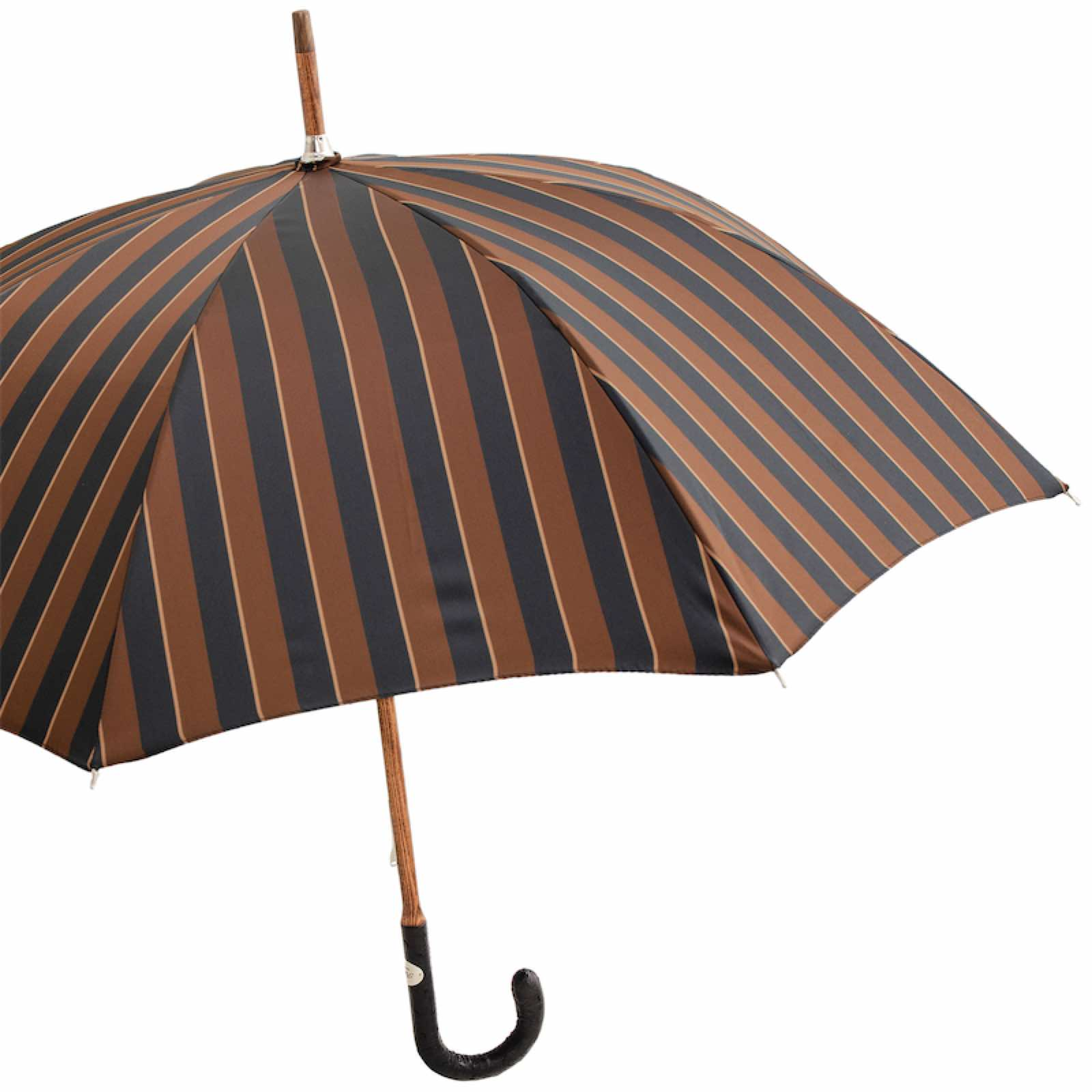 Large Striped Umbrella – Handmade Italian Luxury Leather Handle | Water-Resistant Canopy