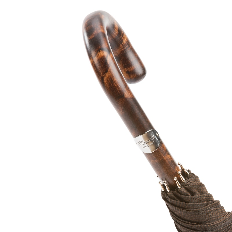 Solid Stick Umbrella - Handmade Italian Hickory Wood Shaft with Horn Handle