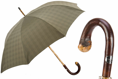 Chestnut Wood Umbrella – Handmade Italian Striped Rain Umbrella with Knob End