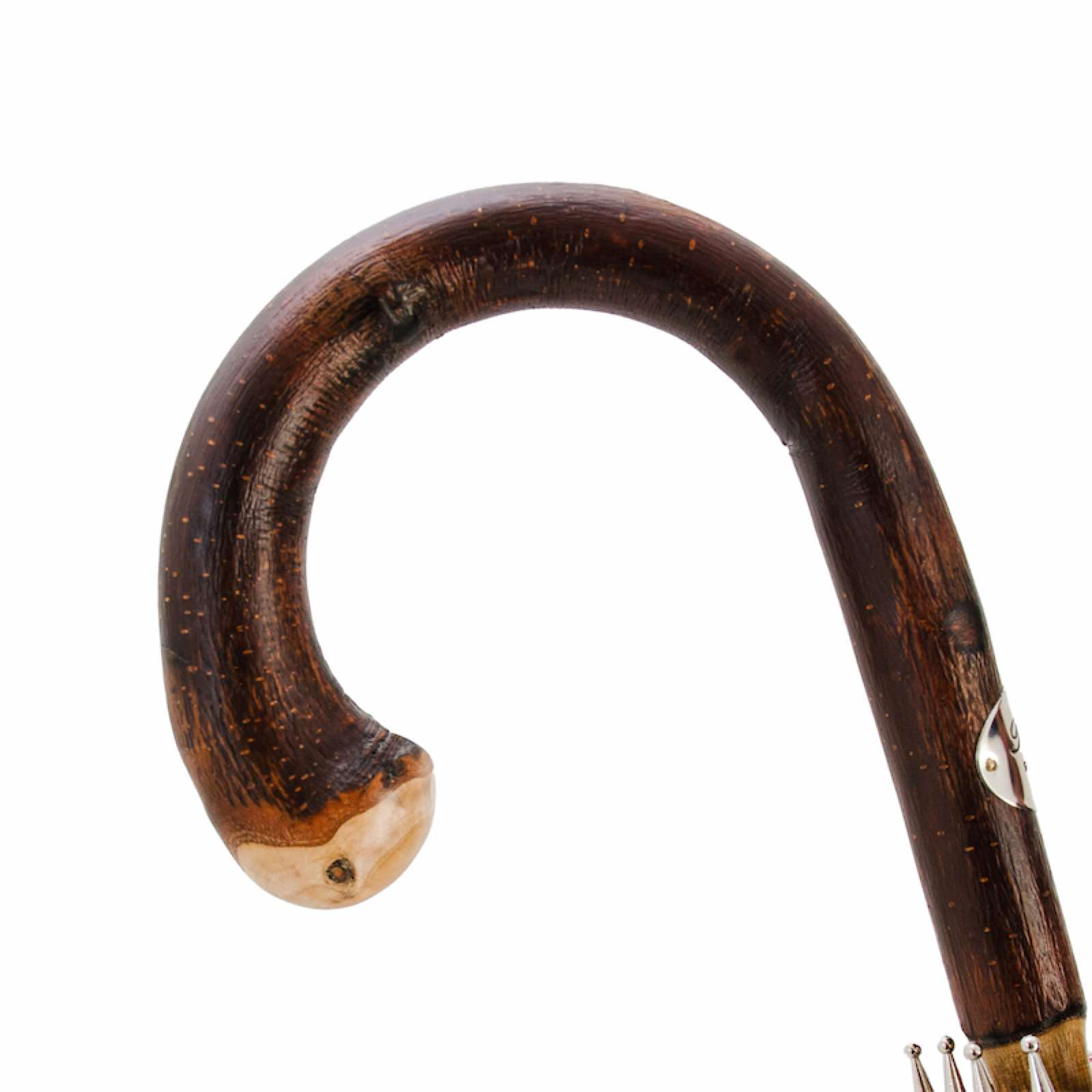 Chestnut Wood Umbrella – Handmade Italian Striped Rain Umbrella with Knob End