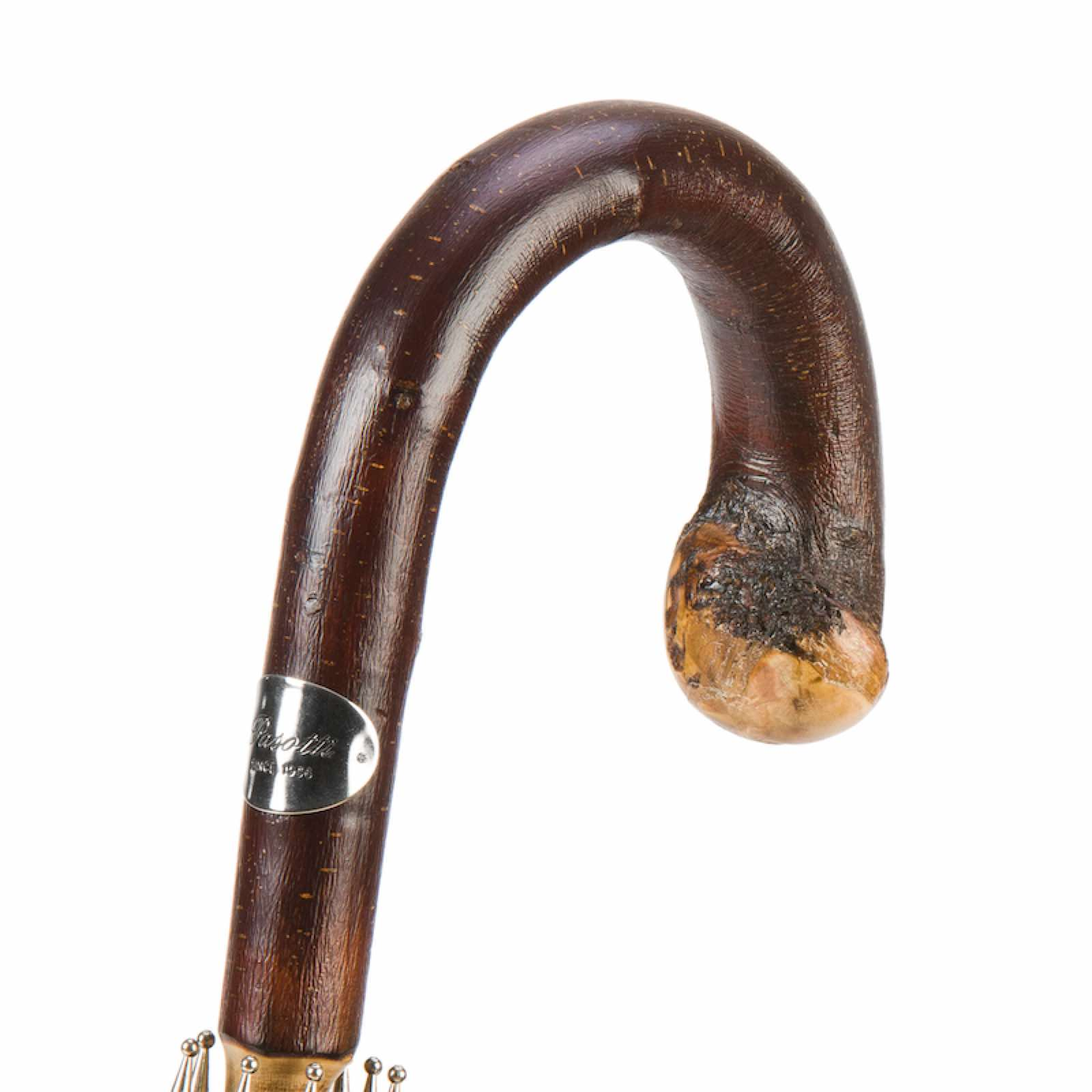 Chestnut Wood Umbrella – Handmade Italian Striped Rain Umbrella with Knob End