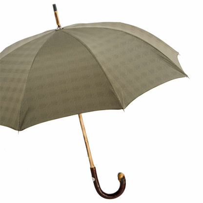 Chestnut Wood Umbrella – Handmade Italian Striped Rain Umbrella with Knob End