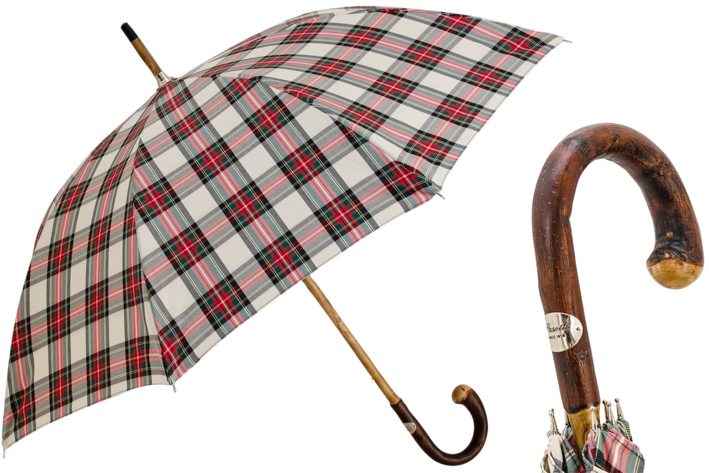 Tartan Umbrella – Handmade Italian Chestnut Handle | Water-Resistant Canopy