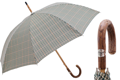 Mini Tartan Umbrella – Handmade Italy | Ash Wood Handle, Water Repellent Canopy