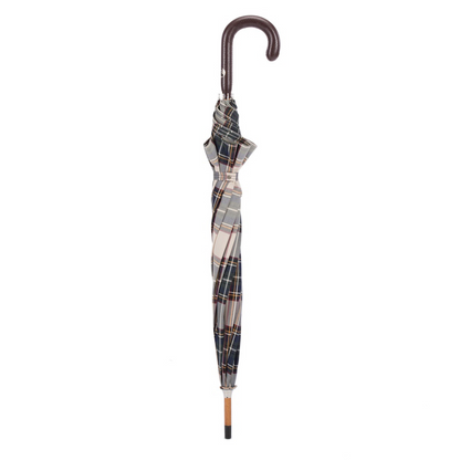 Brown Tartan Umbrella – Handmade Italian Leather Handle Rain Accessory