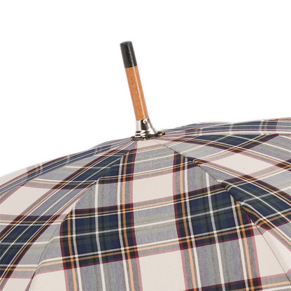 Brown Tartan Umbrella – Handmade Italian Leather Handle Rain Accessory