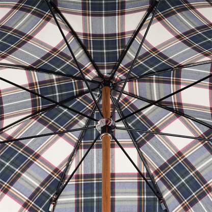 Brown Tartan Umbrella – Handmade Italian Leather Handle Rain Accessory