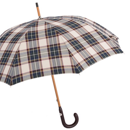 Brown Tartan Umbrella – Handmade Italian Leather Handle Rain Accessory