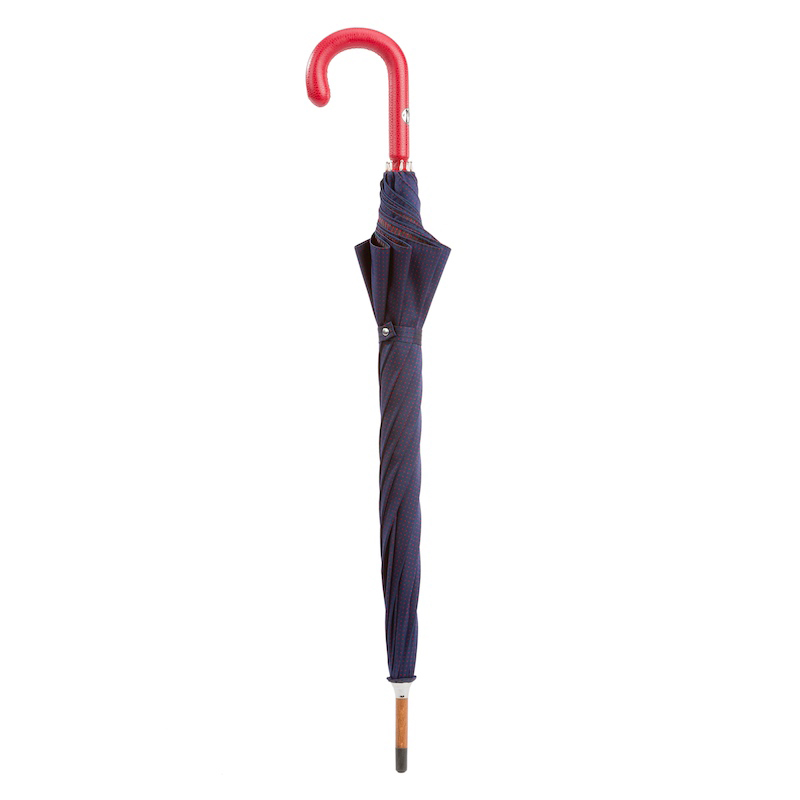Navy Umbrella – Bespoke Leather Handle, Red Dots & Water Repellent Canopy