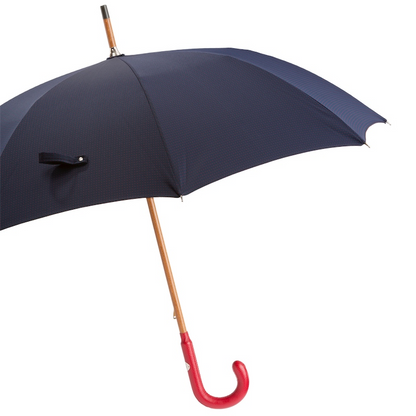 Navy Umbrella – Bespoke Leather Handle, Red Dots & Water Repellent Canopy