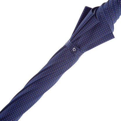 Bespoke Navy Umbrella – Handmade Italian Leather Handle, Yellow Polka Dots