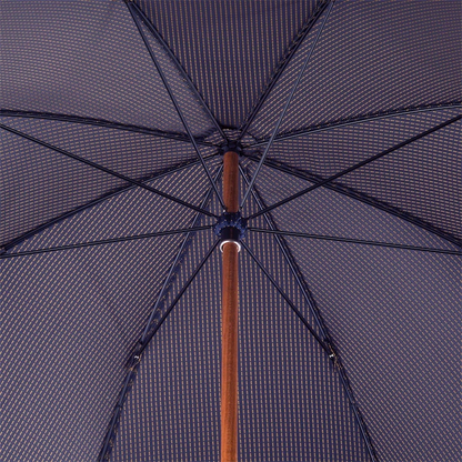 Bespoke Navy Umbrella – Handmade Italian Leather Handle, Yellow Polka Dots