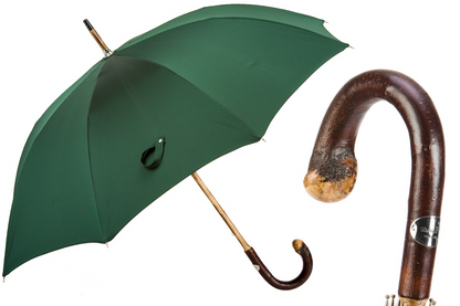 Dark Green Wooden Umbrella – Handmade Italian Classic With Chestnut Wood Handle
