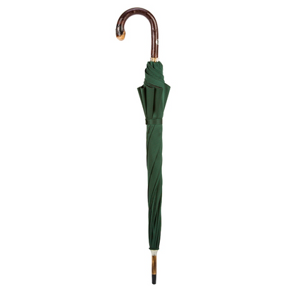 Dark Green Wooden Umbrella – Handmade Italian Classic With Chestnut Wood Handle
