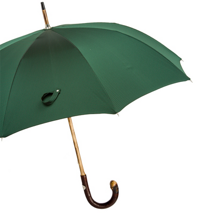 Dark Green Wooden Umbrella – Handmade Italian Classic With Chestnut Wood Handle