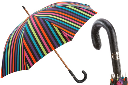 Luxury Designer Umbrella – Multicolor Striped Handmade Italian Rain Gear with Leather Handle