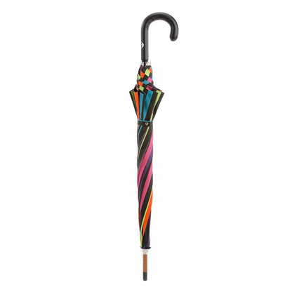 Luxury Designer Umbrella – Multicolor Striped Handmade Italian Rain Gear with Leather Handle