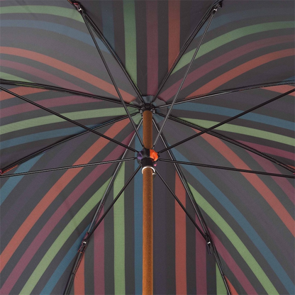 Luxury Designer Umbrella – Multicolor Striped Handmade Italian Rain Gear with Leather Handle