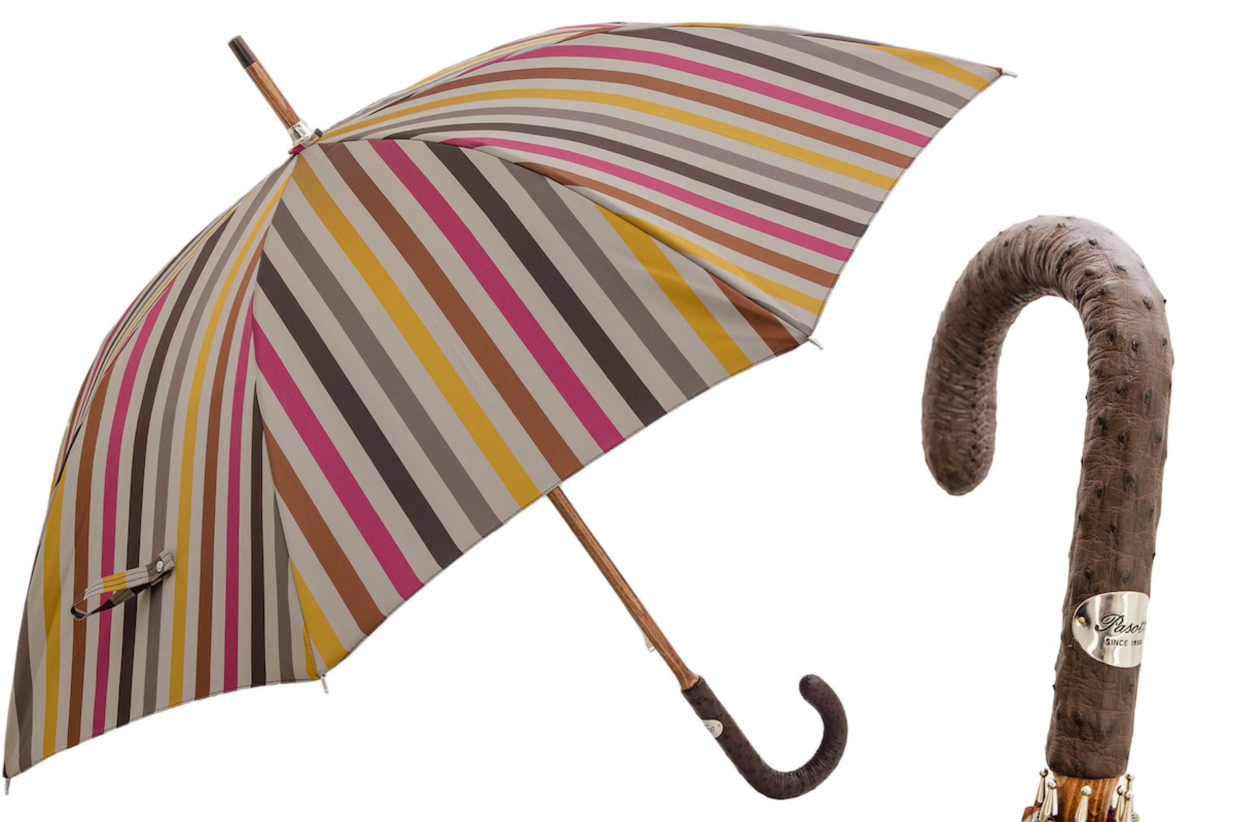 Gentleman's Umbrella - Striped Luxury Umbrella with Ostrich Leather Handle
