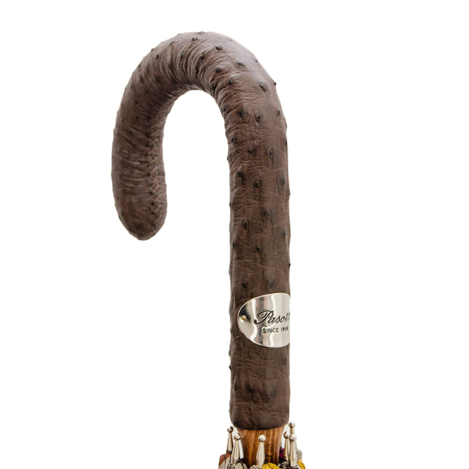 Gentleman's Umbrella - Striped Luxury Umbrella with Ostrich Leather Handle