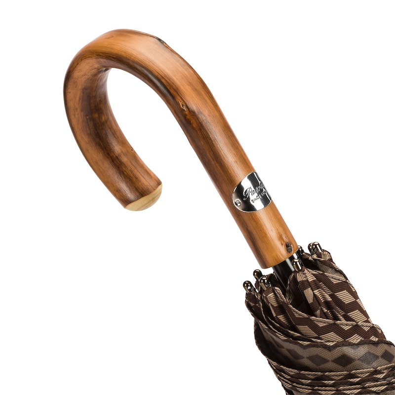 Geometric Jacquard Umbrella – Handmade Italian Chestnut Handle, Manual Open