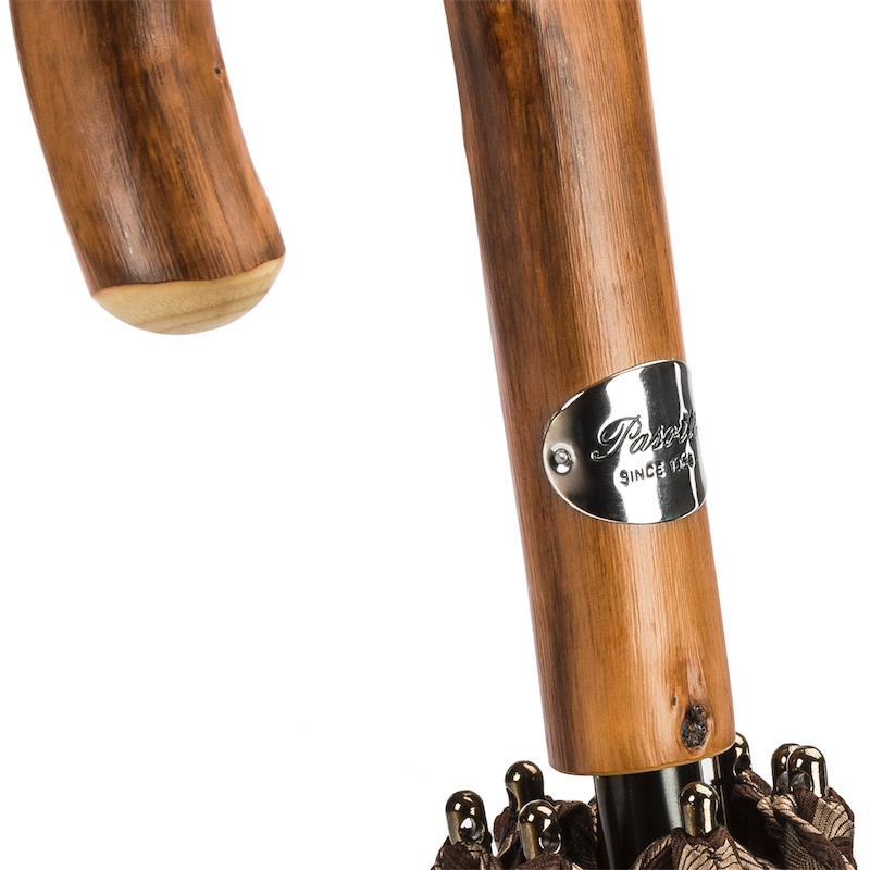 Geometric Jacquard Umbrella – Handmade Italian Chestnut Handle, Manual Open