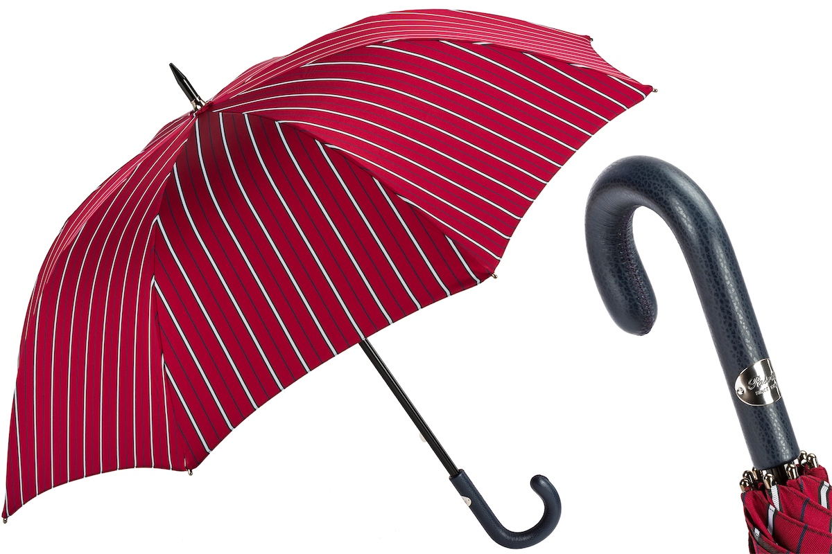 Large Striped Umbrella – Handmade Italian Rain Gear with Leather Handle
