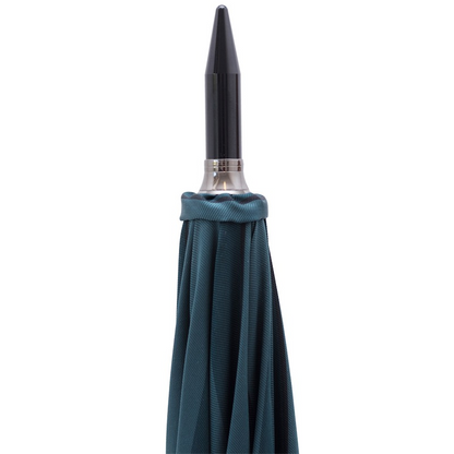 Large striped umbrella by Pasotti featuring a dark chestnut handle, handmade in Italy, ideal for men.