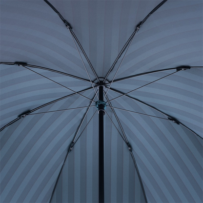 Handmade Pasotti large striped umbrella featuring a dark chestnut handle, perfect for men.