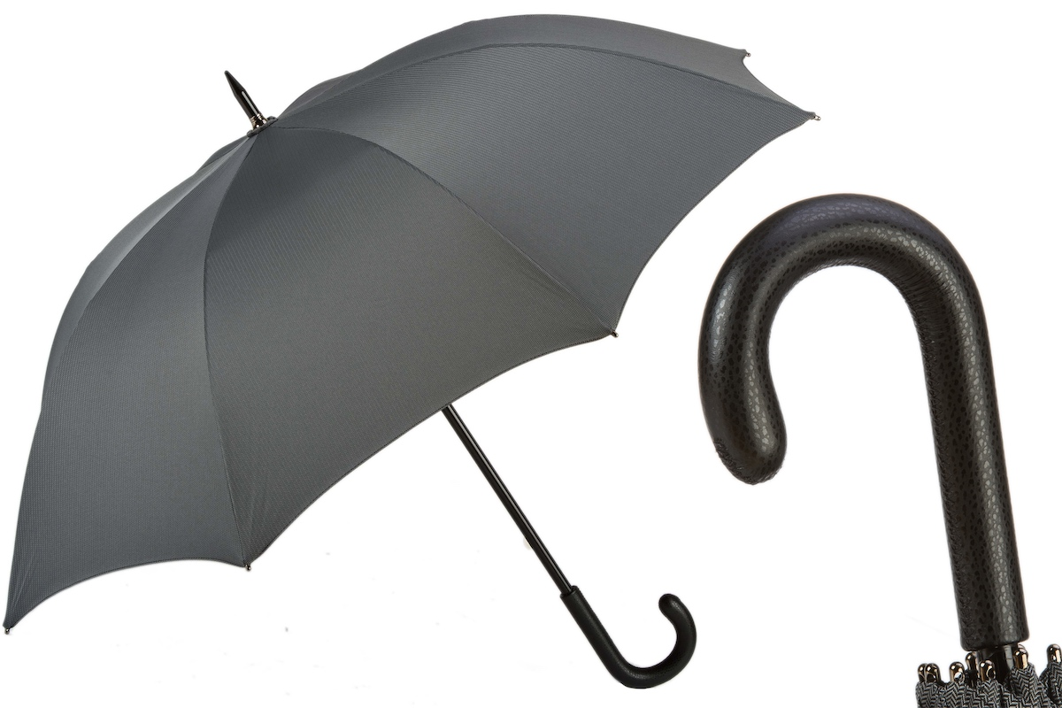 Mini Chevron Umbrella – Handmade Italian Leather Handle Rain Protection