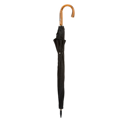 Extra Wide Canopy Umbrella - Chestnut Handle Black Handmade Italian Rain Gear