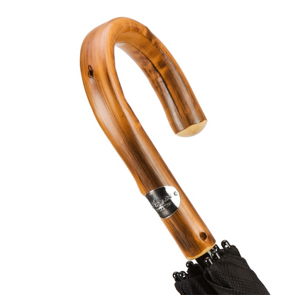 Extra Wide Canopy Umbrella - Chestnut Handle Black Handmade Italian Rain Gear