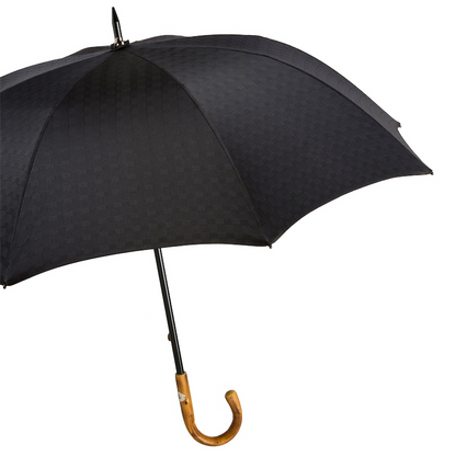 Extra Wide Canopy Umbrella - Chestnut Handle Black Handmade Italian Rain Gear