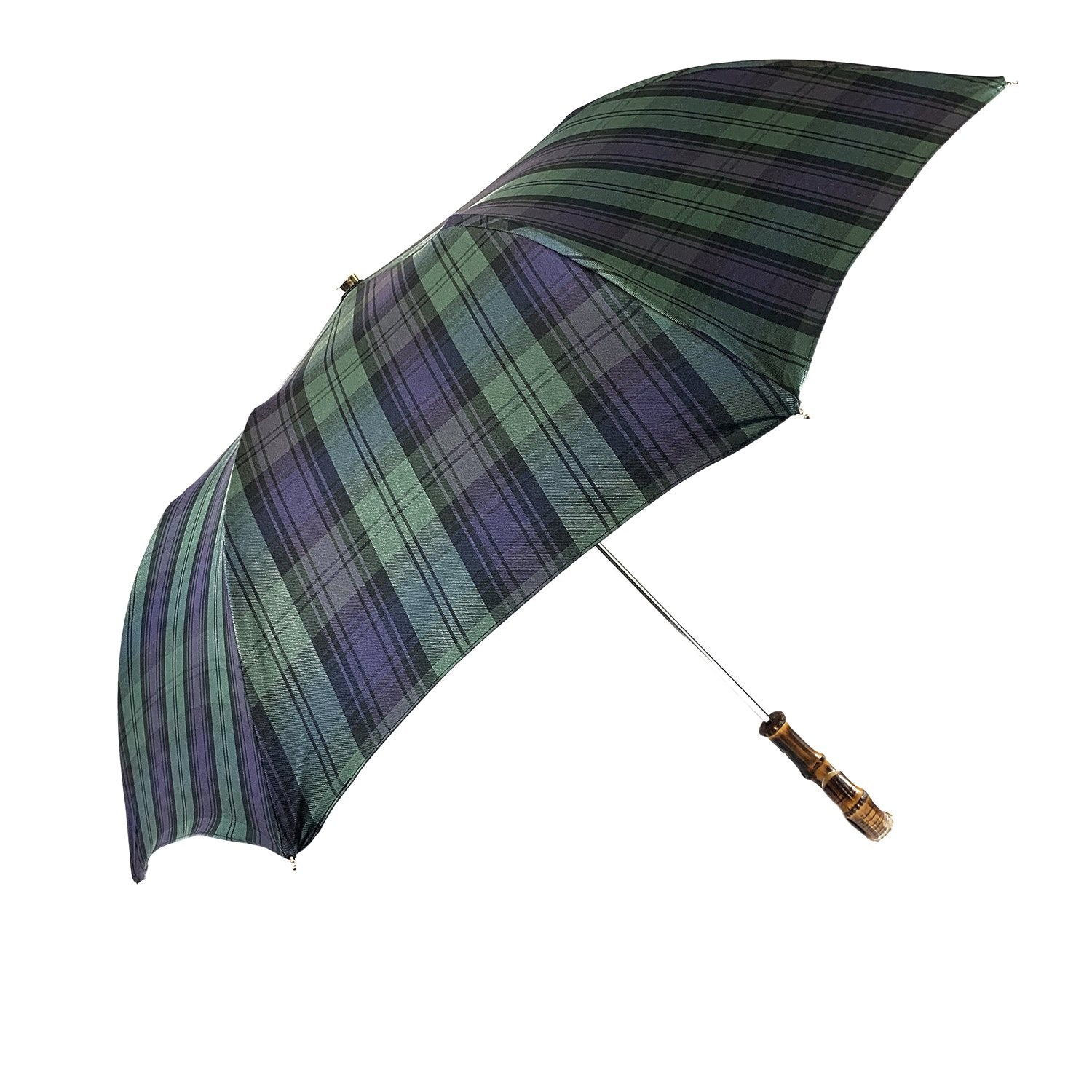 Tartan Folding Umbrella – Men’s Folding Umbrella with Bamboo Handle & Steel Ribs