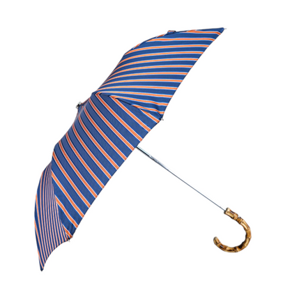 Foldable Striped Umbrella – Handmade Italian Bamboo Handle | Classic Folding Men’s Rain Gear