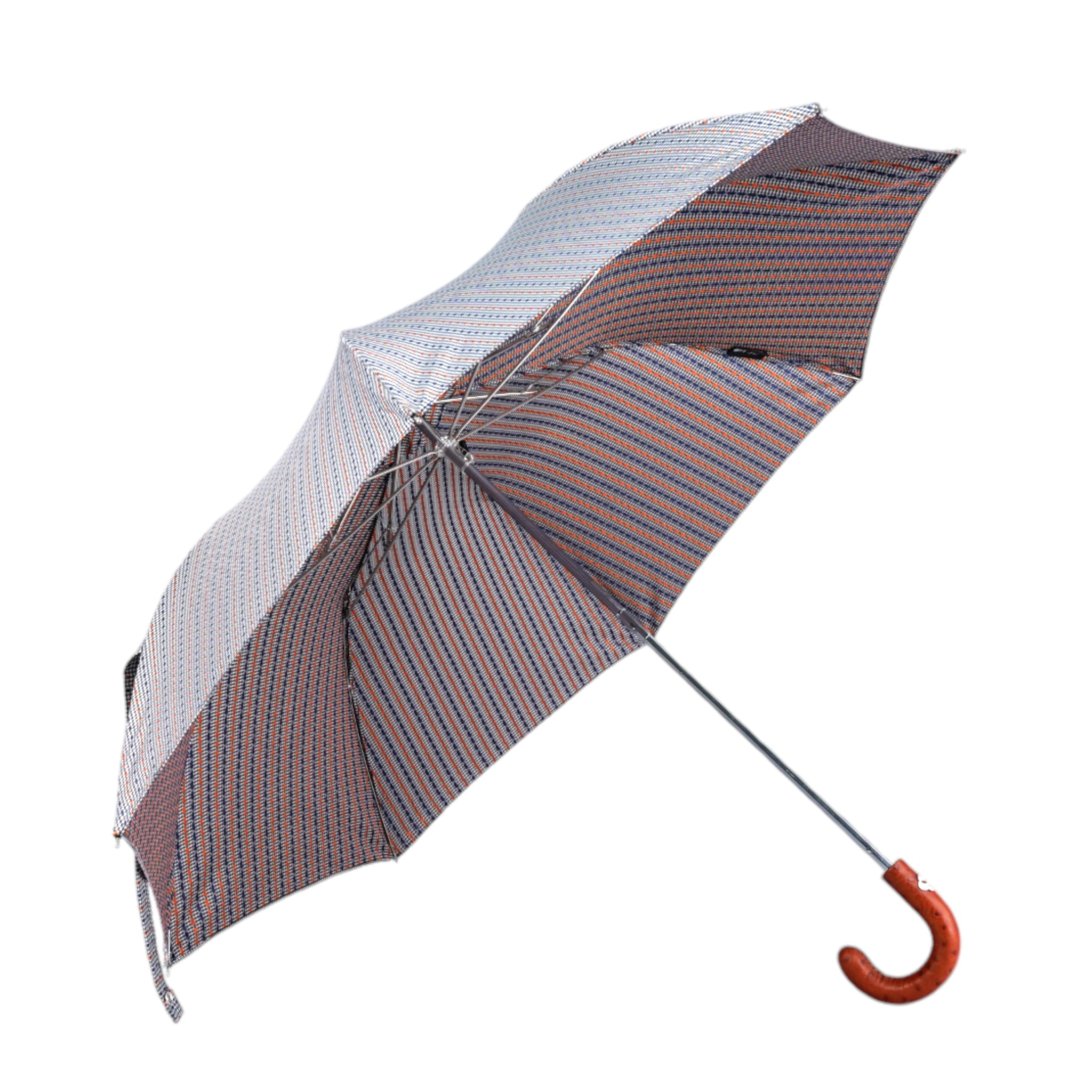 Polka Dot Folding Umbrella – Men's Classic Folding Umbrella with Hand-Curved Bamboo Handle