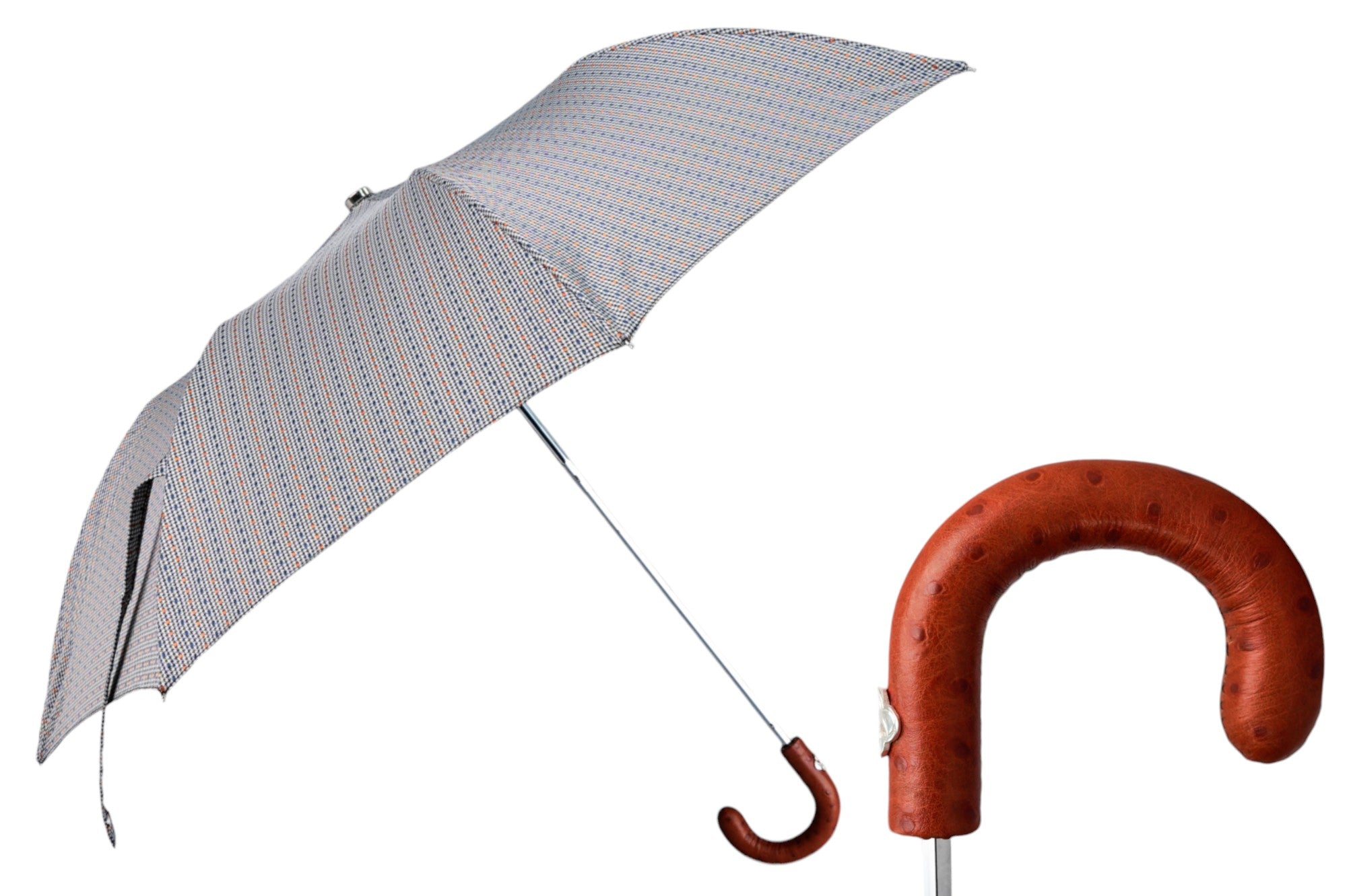 Polka Dot Folding Umbrella – Men's Classic Folding Umbrella with Hand-Curved Bamboo Handle
