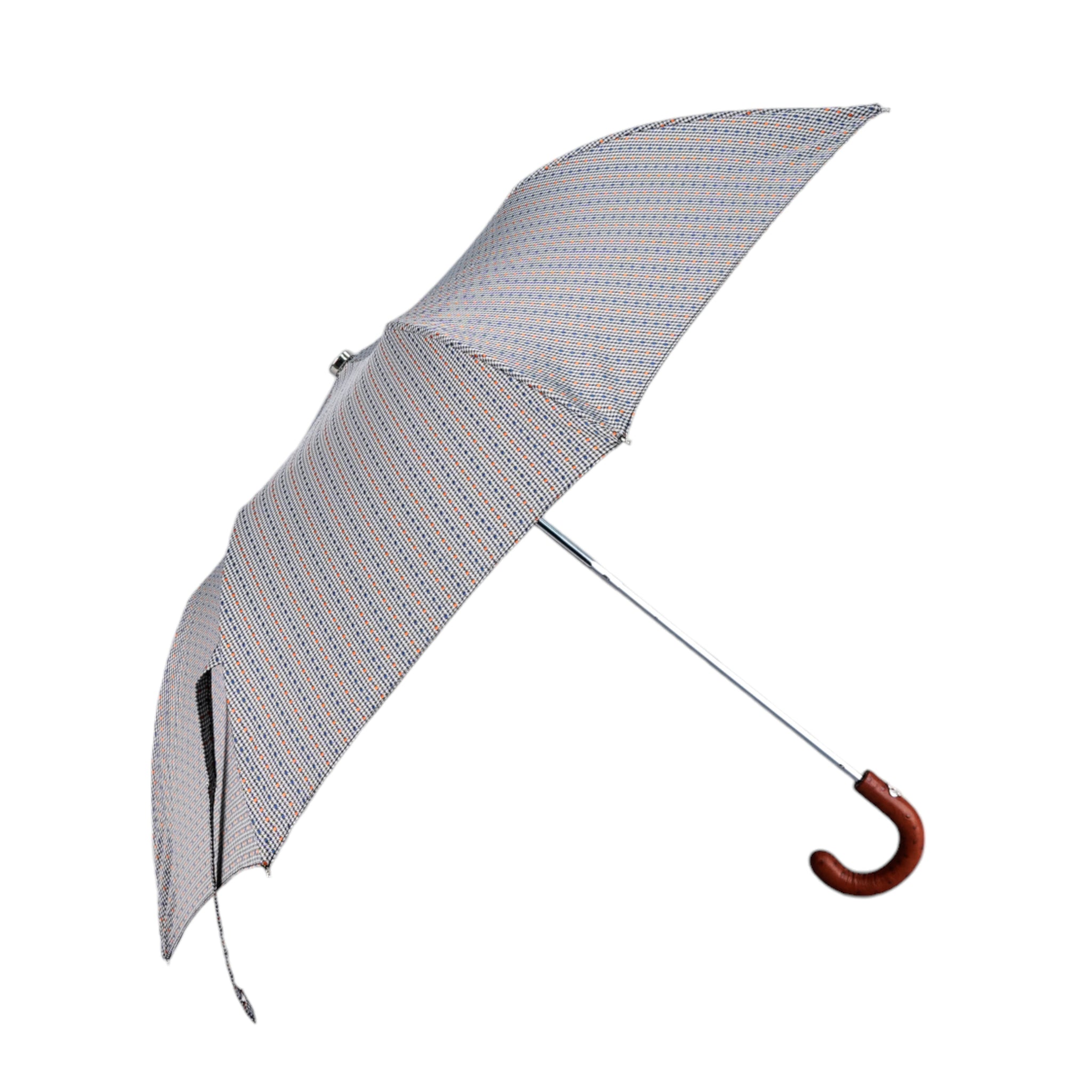 Polka Dot Folding Umbrella – Men's Classic Folding Umbrella with Hand-Curved Bamboo Handle