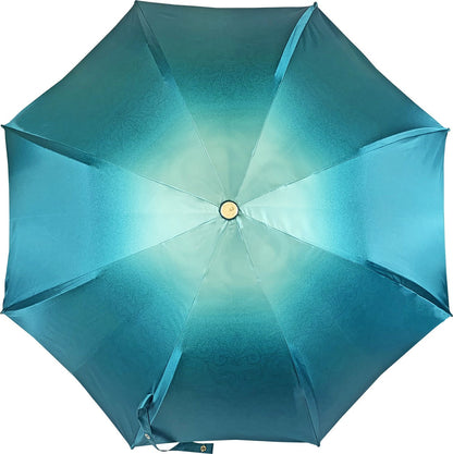 Turquoise Gradient Umbrella – Double Canopy, Handmade Italian Luxury Folding Umbrella