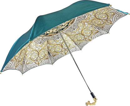Turquoise Gradient Umbrella – Double Canopy, Handmade Italian Luxury Folding Umbrella