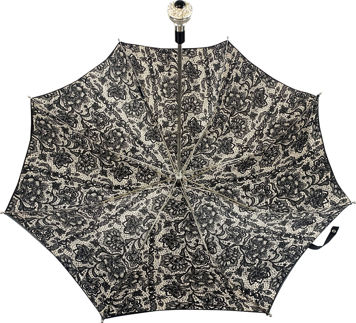 Folding Double Canopy Umbrella – Italian Handmade Lace Pattern With Silver-Plated Handle
