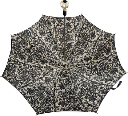 Folding Double Canopy Umbrella – Italian Handmade Lace Pattern With Silver-Plated Handle