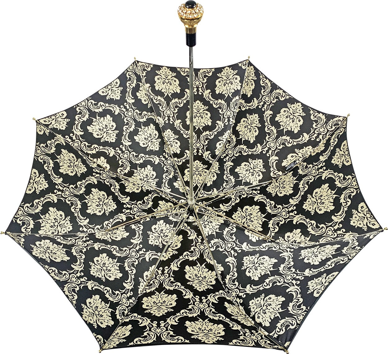 Luxury Black Umbrella – Double Canopy Satin Fabric with Crystal Handle, Handmade Italian Design