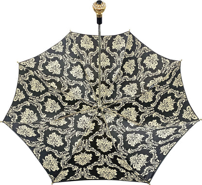 Luxury Black Umbrella – Double Canopy Satin Fabric with Crystal Handle, Handmade Italian Design