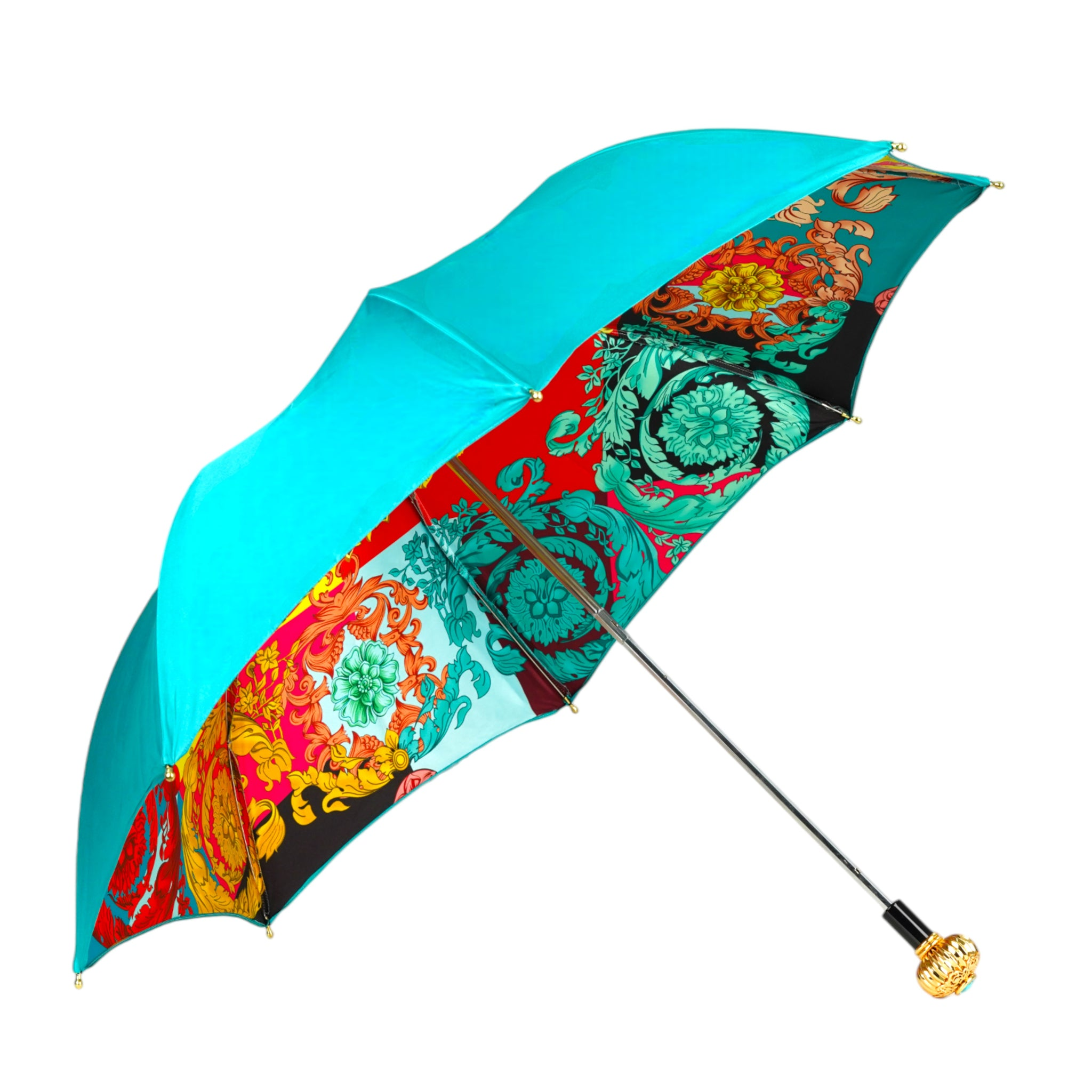 Turquoise Women's Umbrella – Deluxe Folding Rainproof Umbrella with Gold Handle