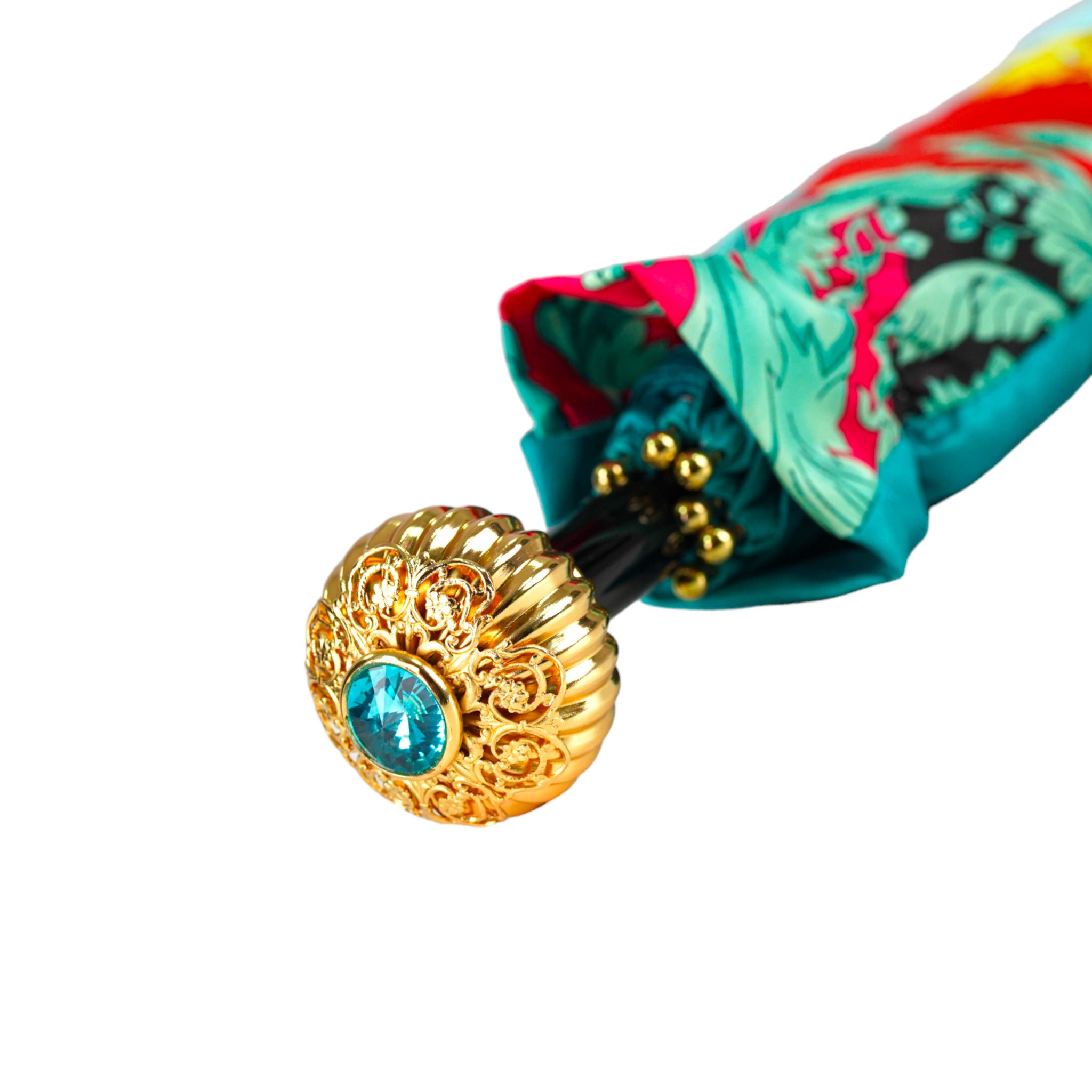 Turquoise Women's Umbrella – Deluxe Folding Rainproof Umbrella with Gold Handle